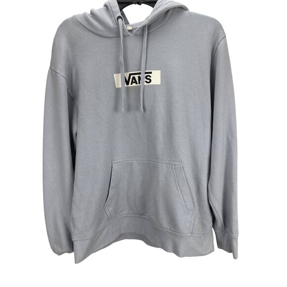 Vans Small Gray Hoodie Checkerboard Back Logo Pullover Sweatshirt Streetwear - Picture 2 of 8